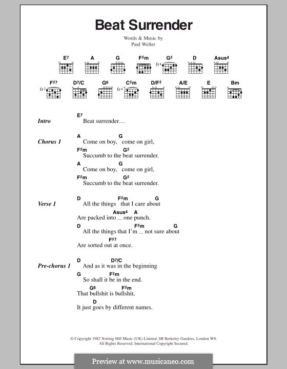 Beat Surrender (The Jam): Text und Akkorde by Paul Weller