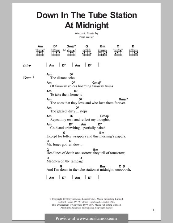 Down in the Tube Station at Midnight (The Jam): Text und Akkorde by Paul Weller