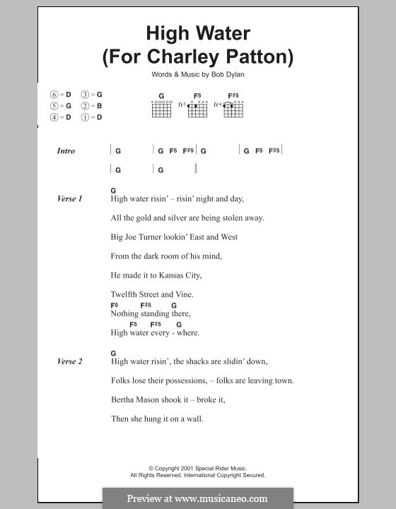 High Water (For Charley Patton): Text und Akkorde by Bob Dylan