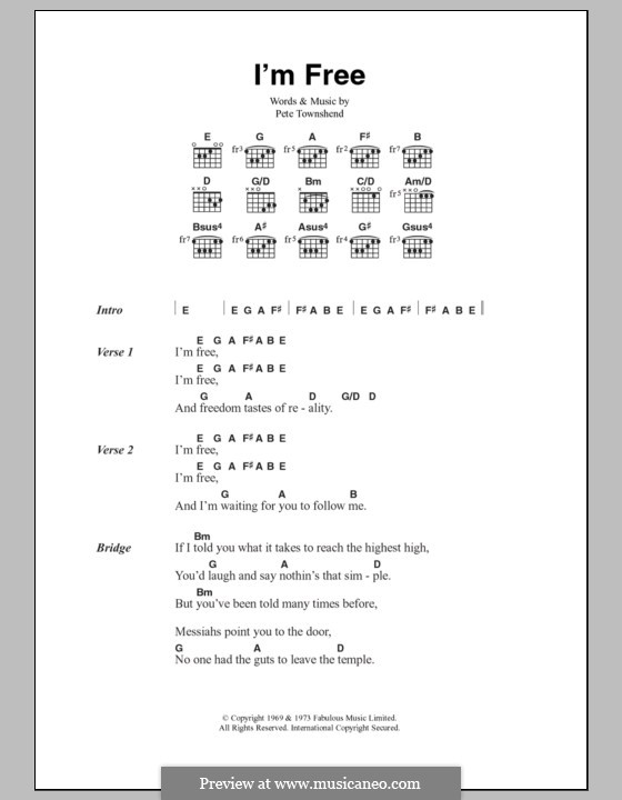 I'm Free (The Who): Text und Akkorde by Peter Townshend