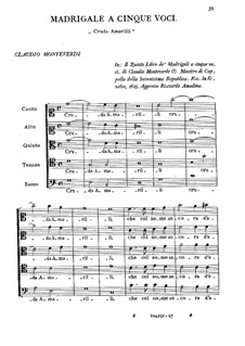 Heft 5 (für fünf Stimmen), SV 94–106: Cruda Amarilli by Claudio Monteverdi