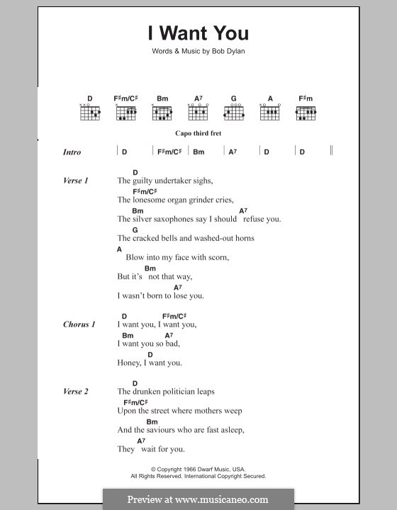 I Want You: Text und Akkorde by Bob Dylan