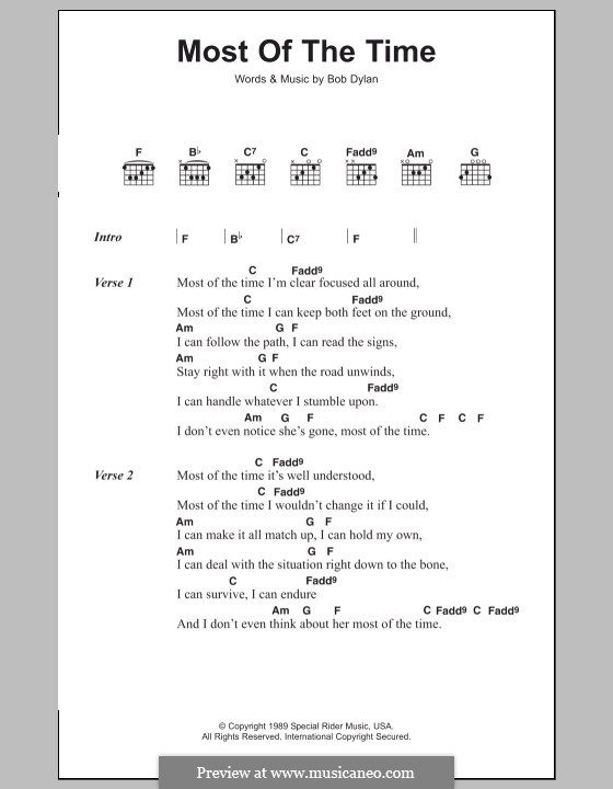 Most of the Time (from High Fidelity): Text und Akkorde by Bob Dylan