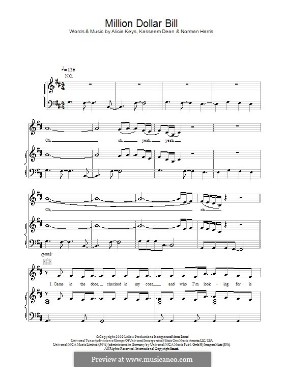 Million Dollar Bill (Whitney Houston): Für Stimme und Klavier (oder Gitarre) by Alicia Keys, Swizz Beatz