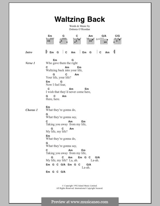 Waltzing Back (The Cranberries): Texte und Akkorde by Dolores O'Riordan