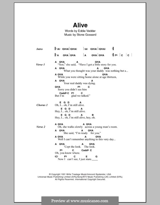 Alive (Pearl Jam): Text und Akkorde by Stone Gossard