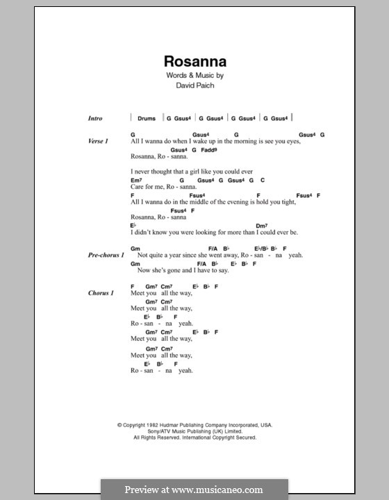 Rosanna (Toto): Text und Akkorde by David Paich