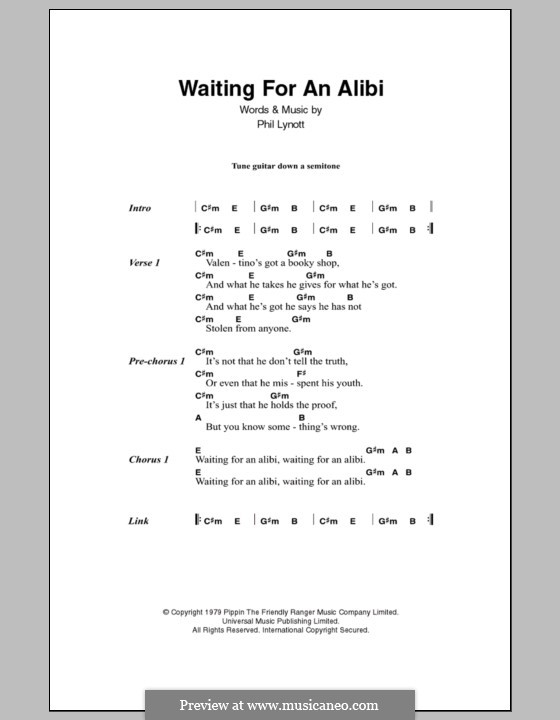 Waiting for an Alibi (Thin Lizzy): Text und Akkorde by Phil Lynott