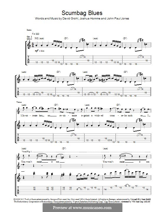 Scumbag Blues (Them Crooked Vultures): Für Gitarre mit Tabulatur by John Paul Jones, David Grohl, Joshua Homme