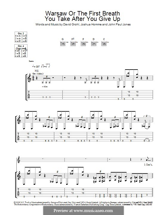 Warsaw or The First Breath You Take After You Give Up (Them Crooked Vultures): Für Gitarre mit Tabulatur by John Paul Jones, David Grohl, Joshua Homme