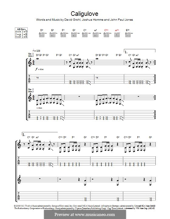 Caligulove (Them Crooked Vultures): Für Gitarre mit Tabulatur by John Paul Jones, David Grohl, Joshua Homme