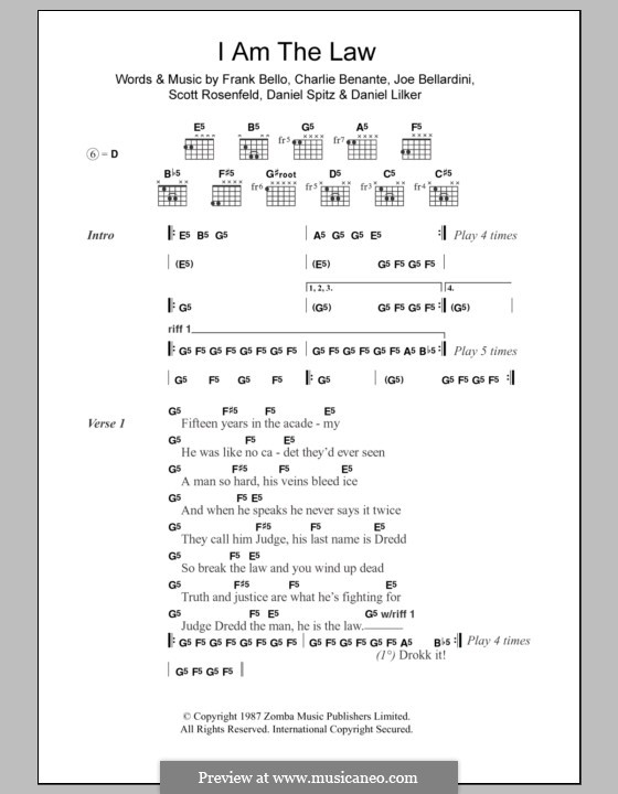 I am the Law (Anthrax): Text und Akkorde by Charlie Benante, Daniel Spitz, Daniel Lilker, Frank Bello, Joseph Bellardini, Scott Ian Rosenfeld