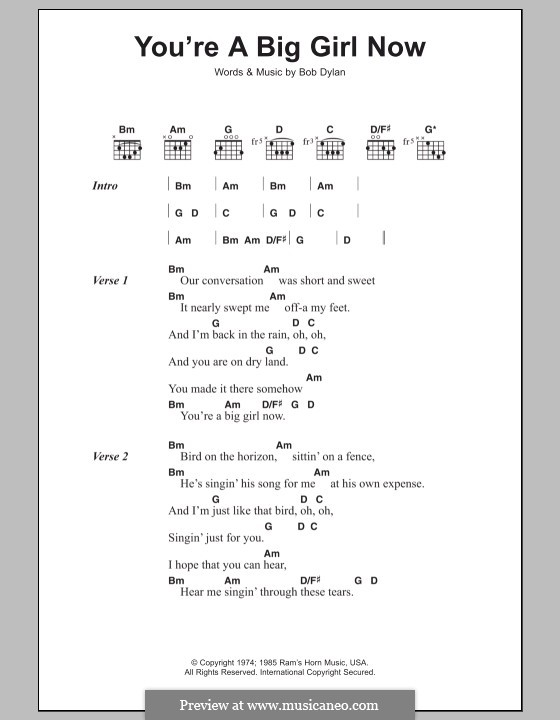You're a Big Girl Now: Text und Akkorde by Bob Dylan