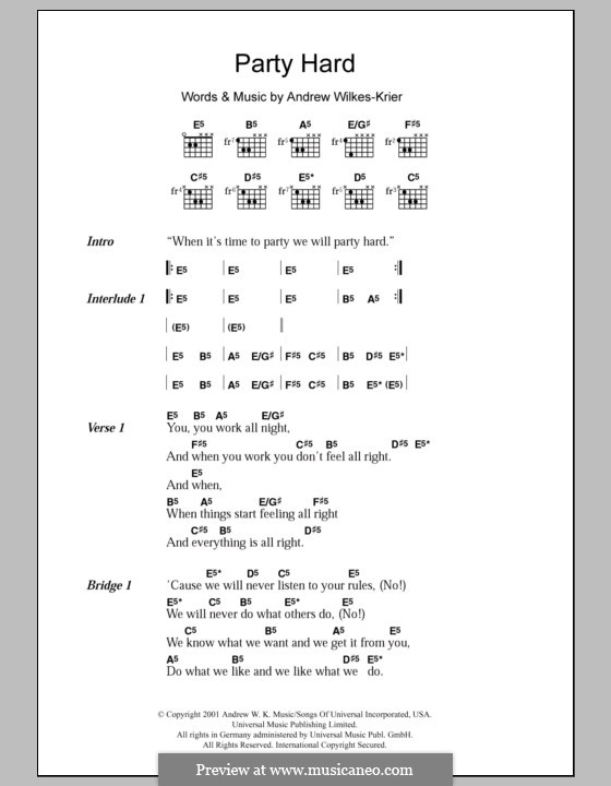 Party Hard: Text und Akkorde by Andrew Wilkes Krier