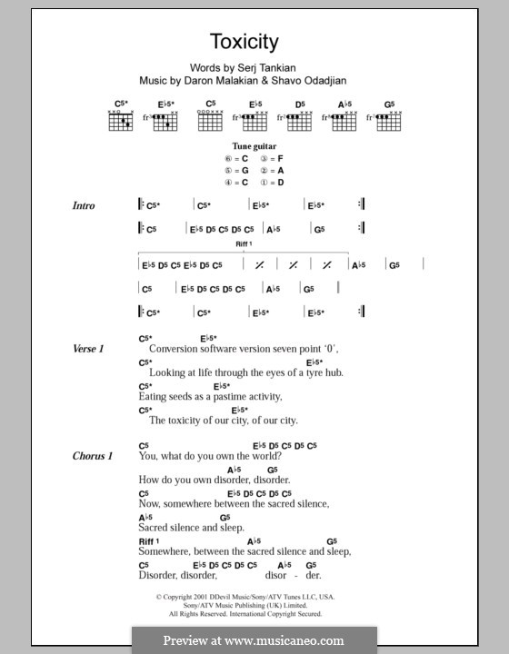 Toxicity (System of a Down): Text und Akkorde by Daron Malakian, Serj Tankian, Shavo Odadjian