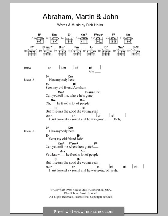 Abraham, Martin and John (Marvin Gaye): Text und Akkorde by Dick Holler