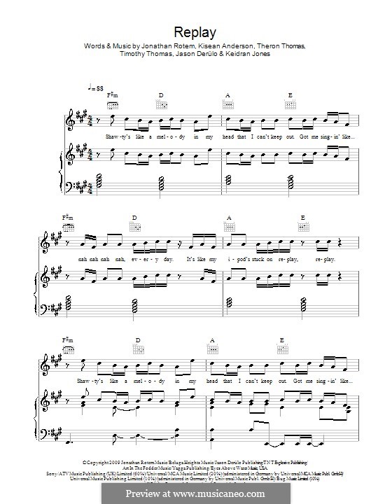 Replay (Iyaz): Für Stimme und Klavier (oder Gitarre) by Jason Desrouleaux, Jonathan Rotem, Keidran Jones, Kisean Anderson, Theron Thomas, Timothy Thomas