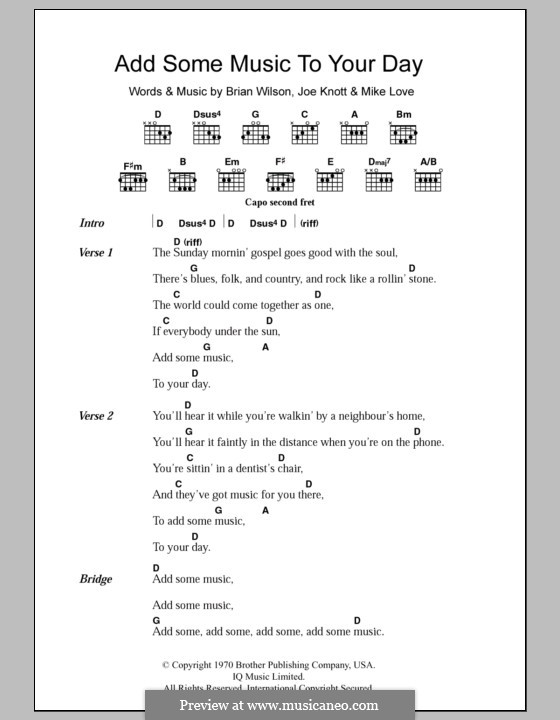 Add Some Music to Your Day (The Beach Boys): Text und Akkorde by Brian Wilson, Joe Knott, Mike Love