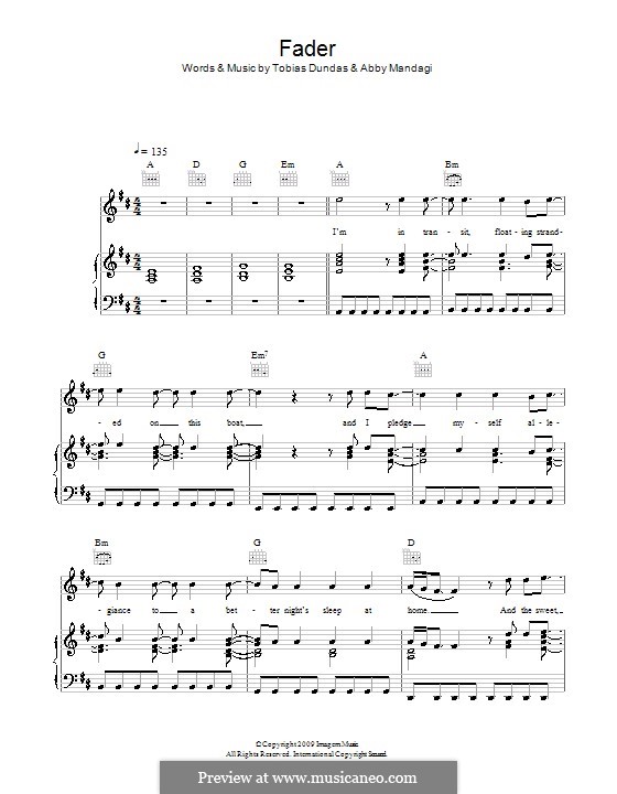 Fader (The Temper Trap): Für Stimme und Klavier (oder Gitarre) by Abby Mandagi, Tobias Dundas