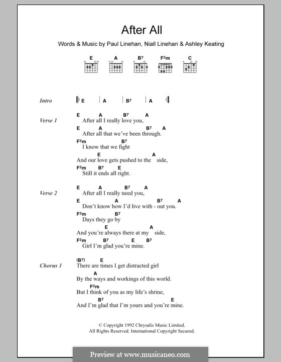After All (The Frank and Walters): Text und Akkorde by Ashley Keating, Niall Linehan, Paul Linehan