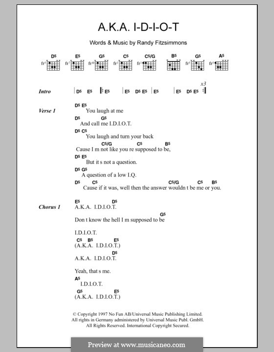 A.K.A. I-D-I-O-T (The Hives): Text und Akkorde by Randy Fitzsimmons