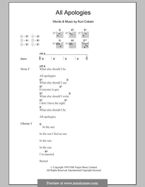 All Apologies (Nirvana): Text und Akkorde by Kurt Cobain
