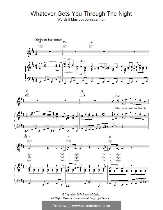 Whatever Gets You Through the Night: Für Stimme und Klavier (oder Gitarre) by John Lennon