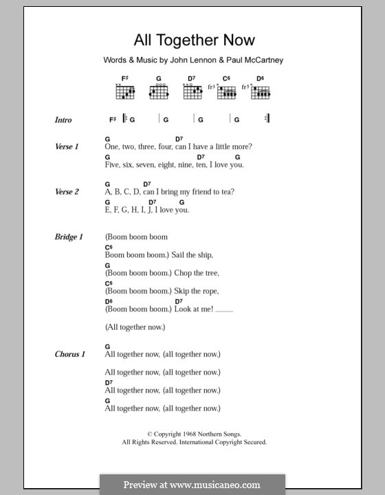 All Together Now (The Beatles): Text und Akkorde by John Lennon, Paul McCartney