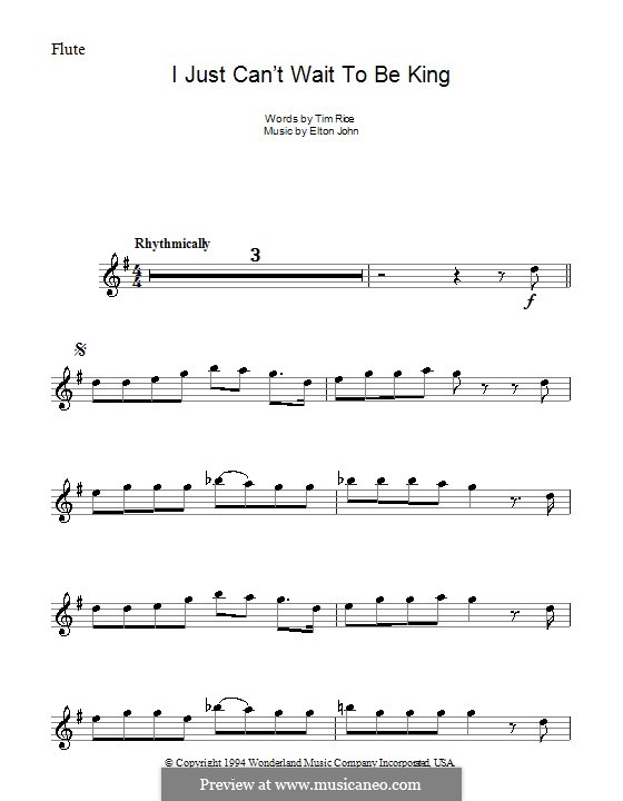 I Just Can't Wait To Be King (from The Lion King): Für Flöte by Elton John
