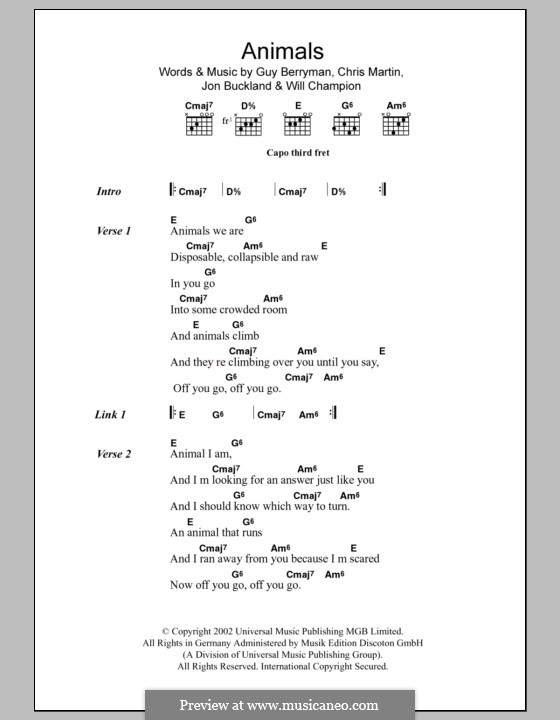 Animals (Coldplay): Text und Akkorde by Chris Martin, Guy Berryman, Jonny Buckland, Will Champion