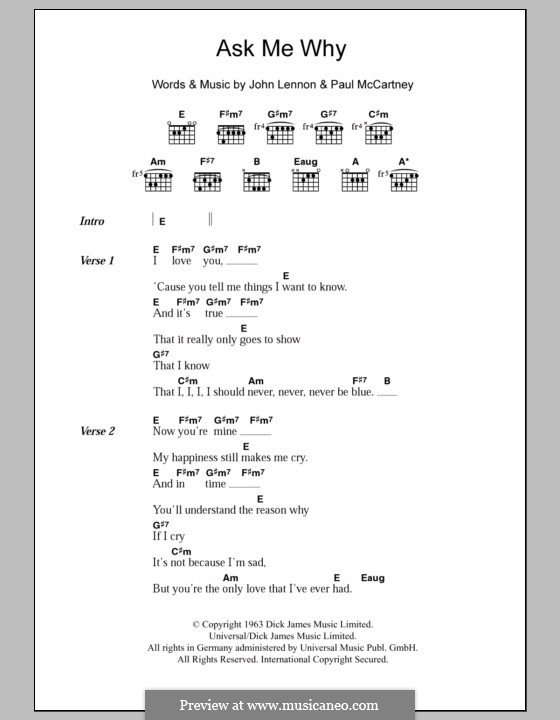 Ask Me Why (The Beatles): Text und Akkorde by John Lennon, Paul McCartney