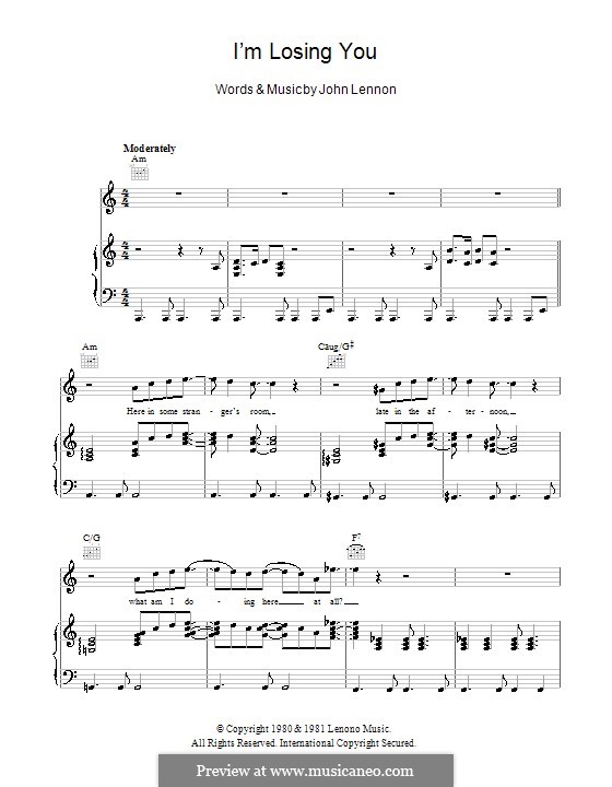 I'm Losing You: Für Stimme und Klavier (oder Gitarre) by John Lennon