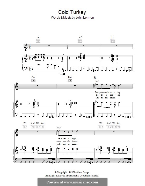 Cold Turkey: Für Stimme und Klavier (oder Gitarre) by John Lennon