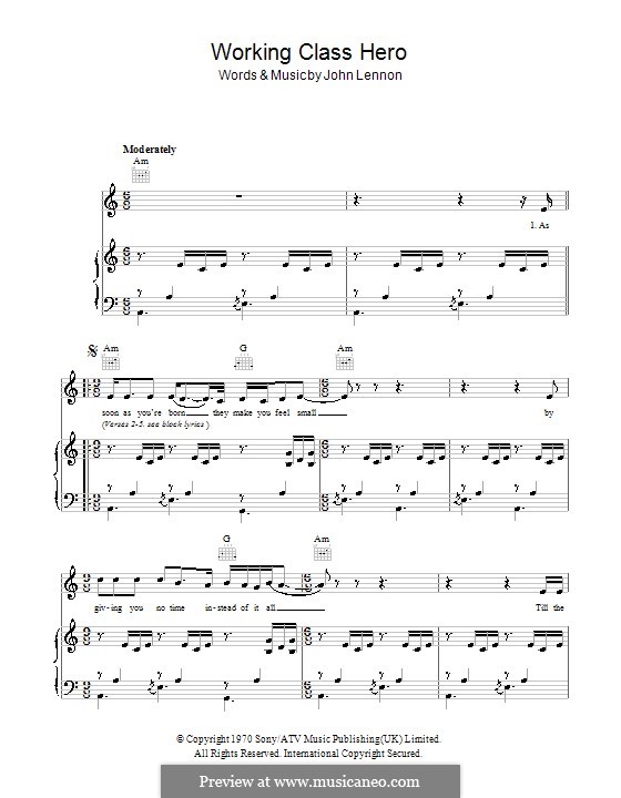 Working Class Hero: Für Stimme und Klavier (oder Gitarre) by John Lennon