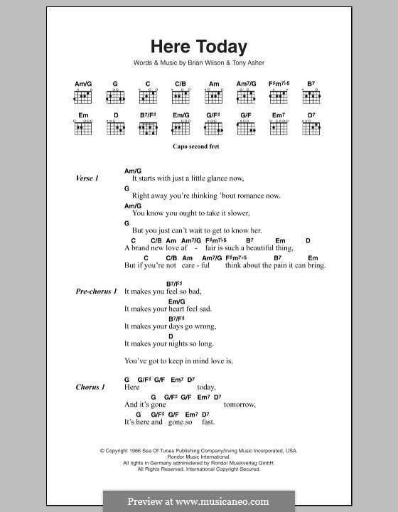 Here Today (The Beach Boys): Text und Akkorde by Brian Wilson, Tony Asher