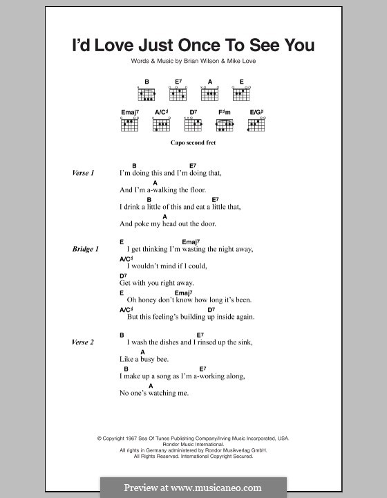 I'd Love Just Once to See You (The Beach Boys): Text und Akkorde by Brian Wilson, Mike Love