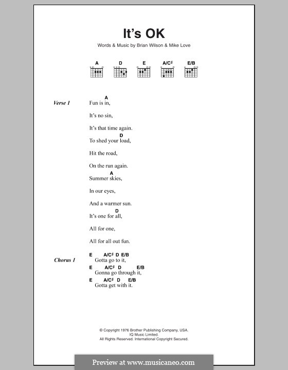 It's OK (The Beach Boys): Text und Akkorde by Brian Wilson, Mike Love