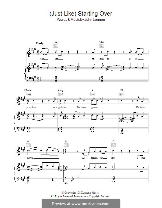 (Just Like) Starting Over: Für Stimme und Klavier (oder Gitarre) by John Lennon