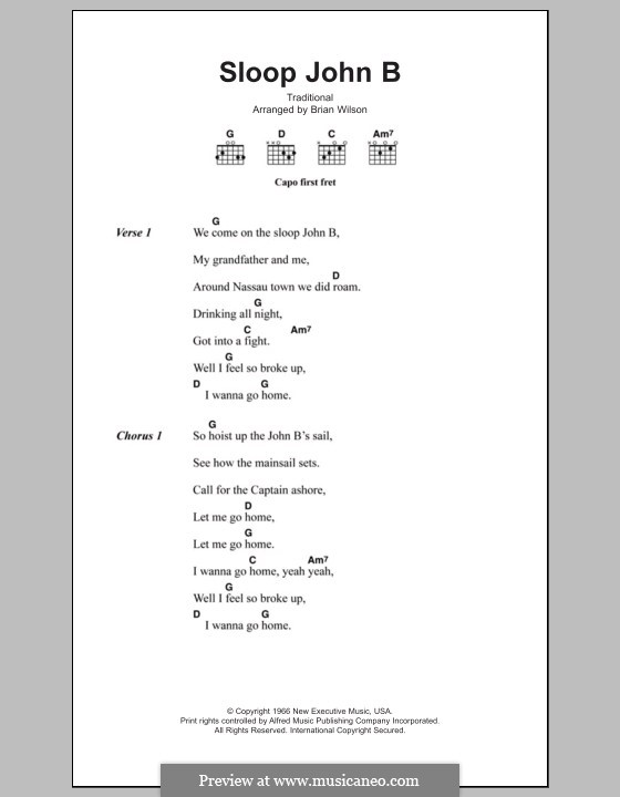 Sloop John B (The Beach Boys): Text und Akkorde by folklore