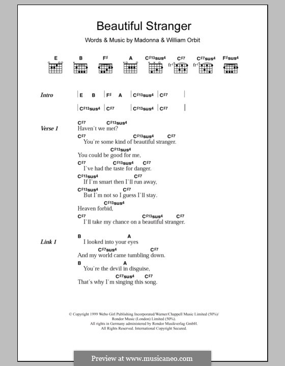 Beautiful Stranger: Texte und Akkorde by Madonna, William Orbit