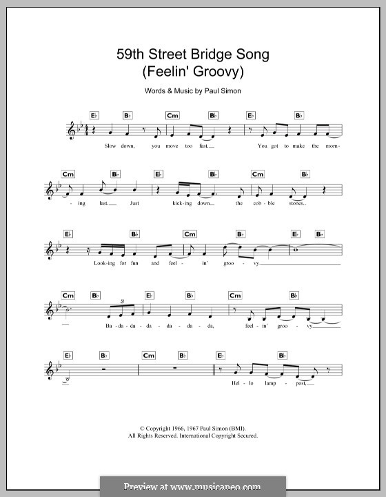 The 59th Street Bridge Song (Feelin' Groovy): Für Keyboard by Paul Simon