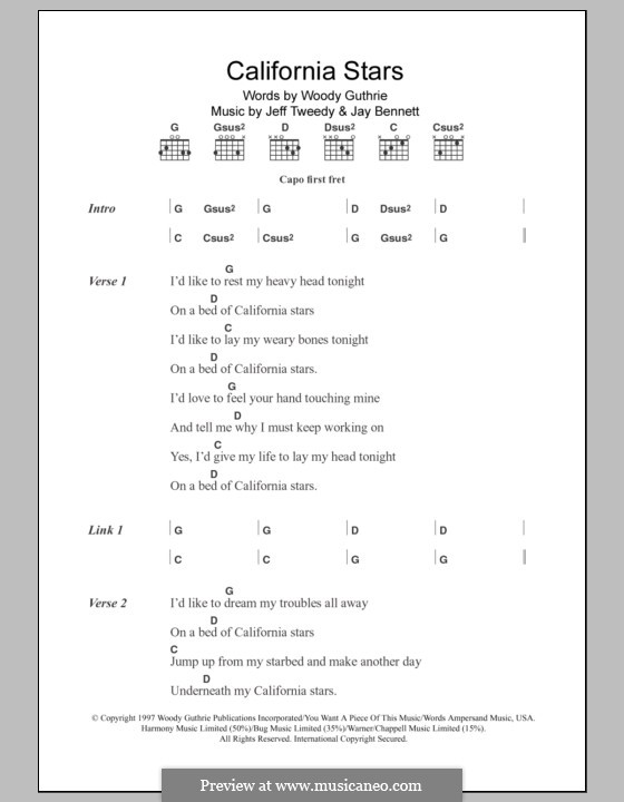 California Stars (Wilco): Text und Akkorde by Jay Bennett, Jeff Tweedy