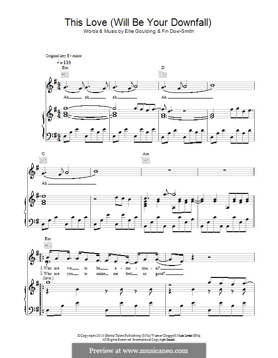 This Love (Will Be Your Downfall): Für Stimme und Klavier (oder Gitarre) by Ellie Goulding, Fin Dow-Smith