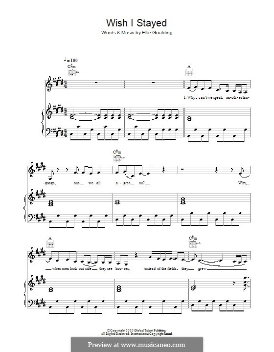 Wish I Stayed: Für Stimme und Klavier (oder Gitarre) by Ellie Goulding
