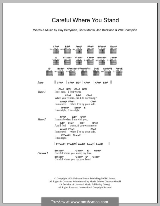 Careful Where You Stand (Coldplay): Text und Akkorde by Chris Martin, Guy Berryman, Jonny Buckland, Will Champion