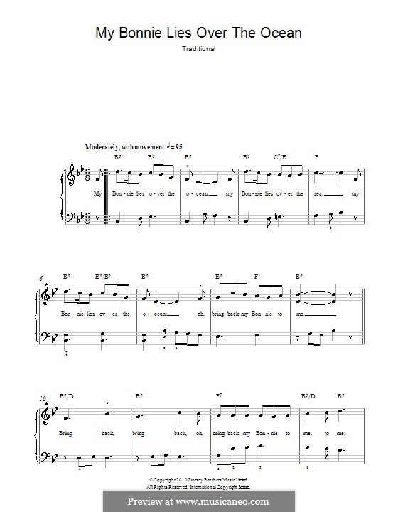 My Bonnie is over the Ocean: Für Klavier, leicht by folklore