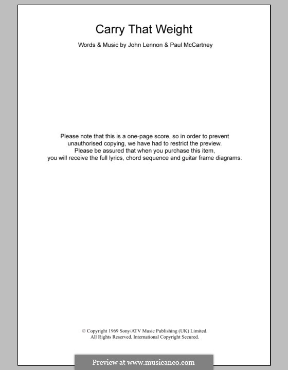 Carry That Weight (The Beatles): Text und Akkorde by John Lennon, Paul McCartney