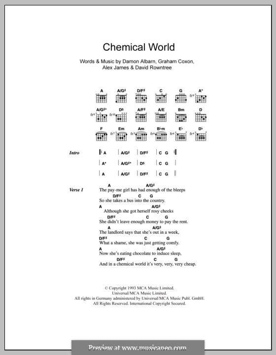 Chemical World (Blur): Texte und Akkorde by Alex James, Damon Albarn, David Rowntree, Graham Coxon