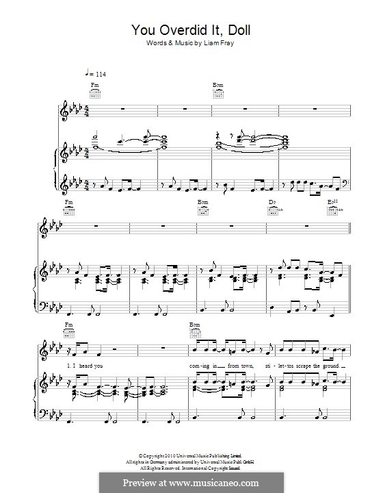You Overdid It Doll (The Courteeners): Für Stimme und Klavier (oder Gitarre) by Liam Fray