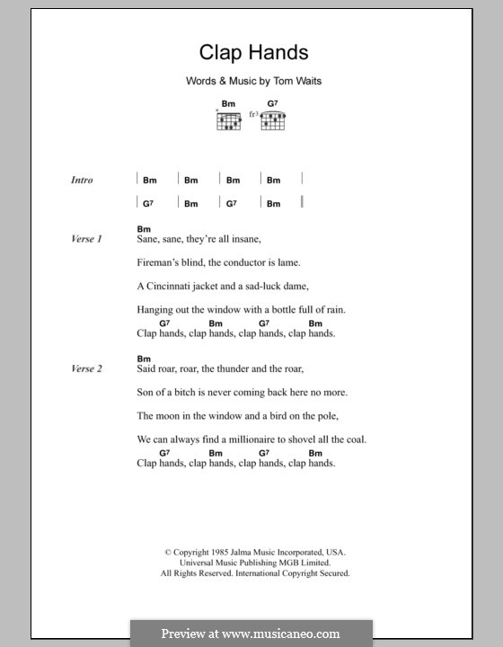 Clap Hands: Text und Akkorde by Tom Waits